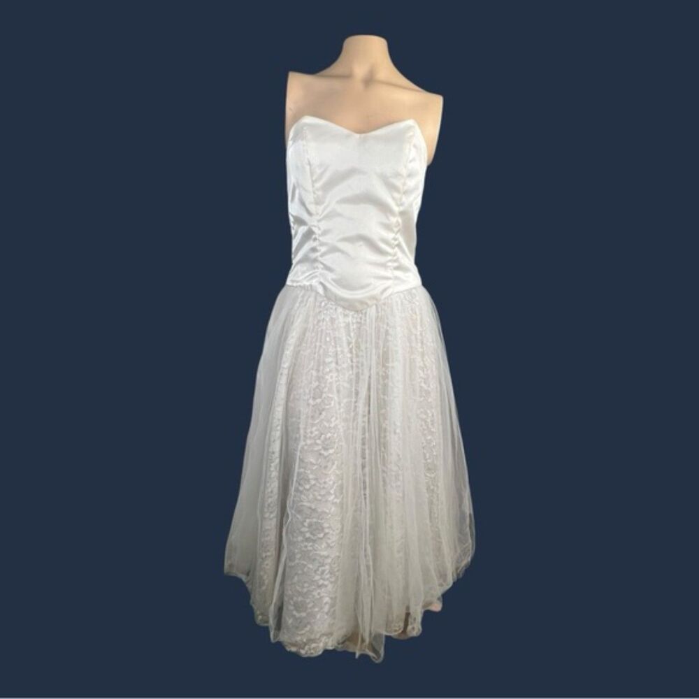 White Strapless Lace Dress 80's/ 90s